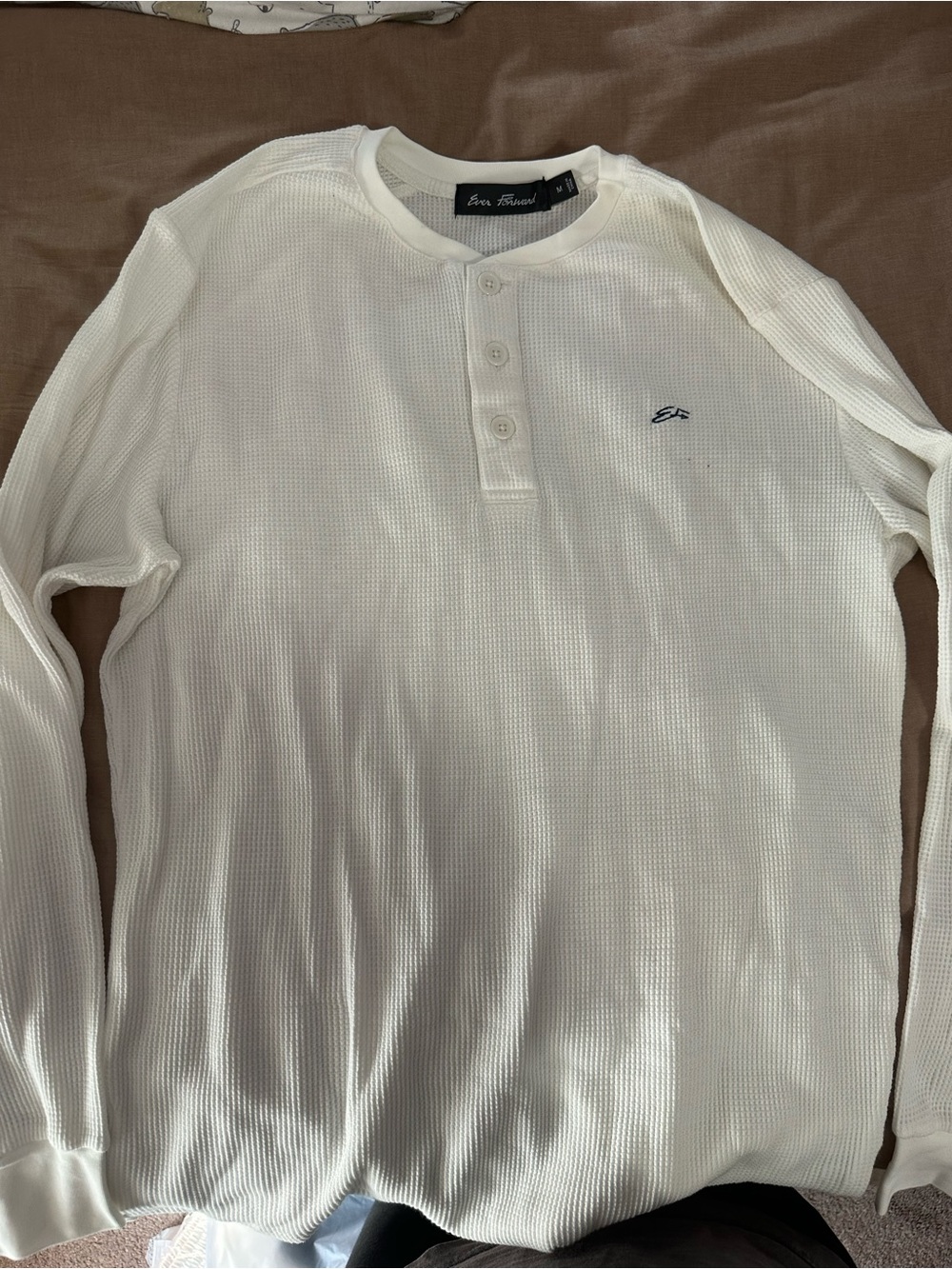 Ever Forward Men's White Long-Sleeve Henley Shirt